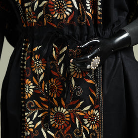 Black - Bengal Kantha Hand Embroidery Cotton Long Kaftan 33