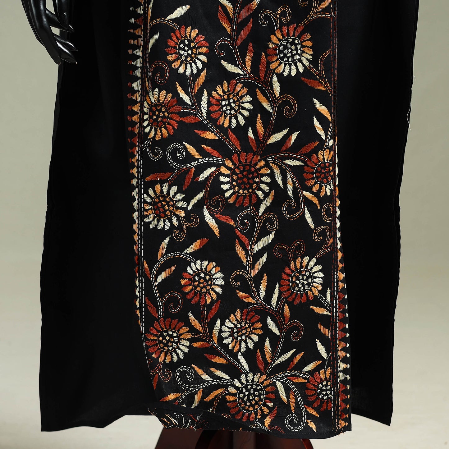 Black - Bengal Kantha Hand Embroidery Cotton Long Kaftan 33
