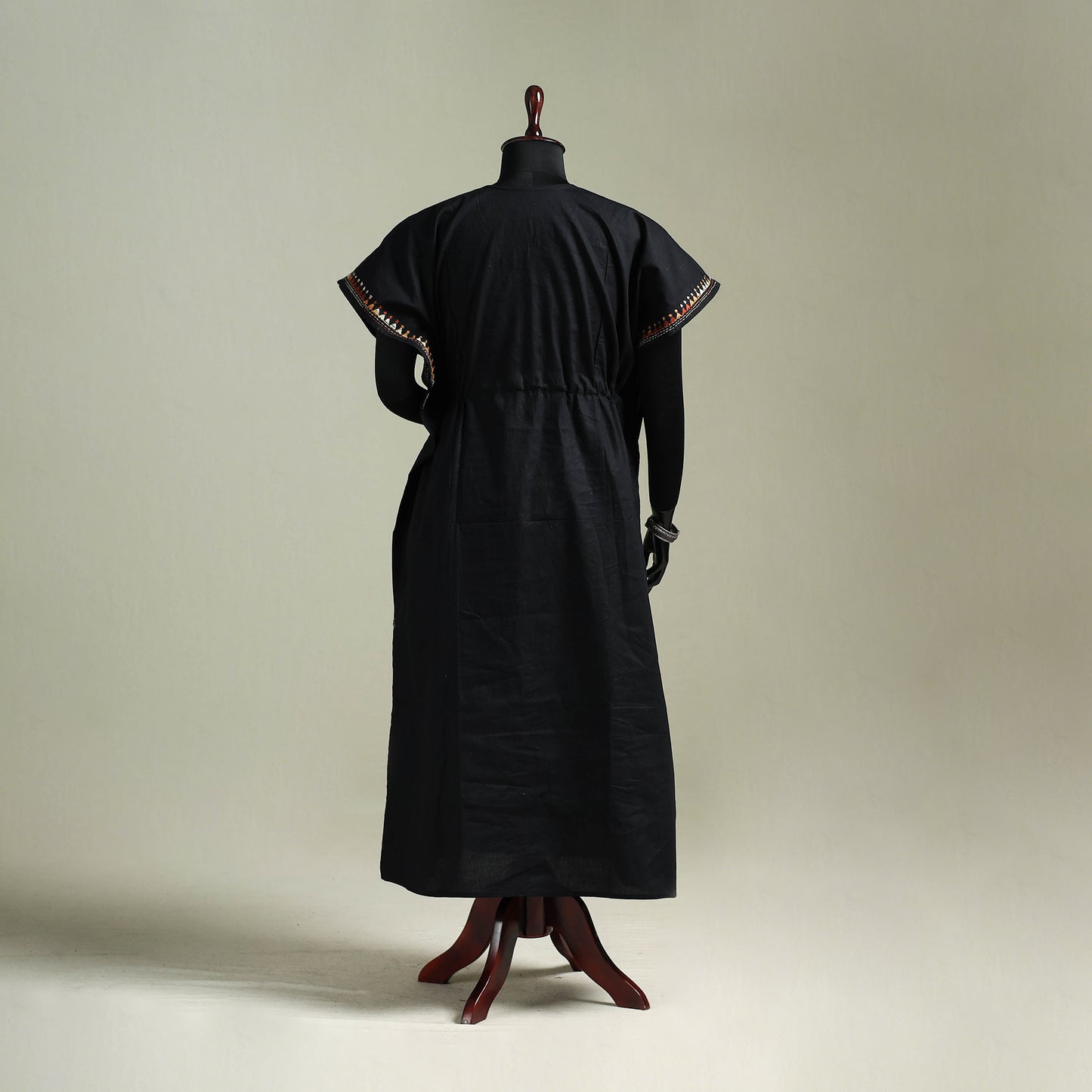 Black - Bengal Kantha Hand Embroidery Cotton Long Kaftan 33