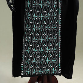 Black - Bengal Kantha Hand Embroidery Cotton Long Kaftan 34
