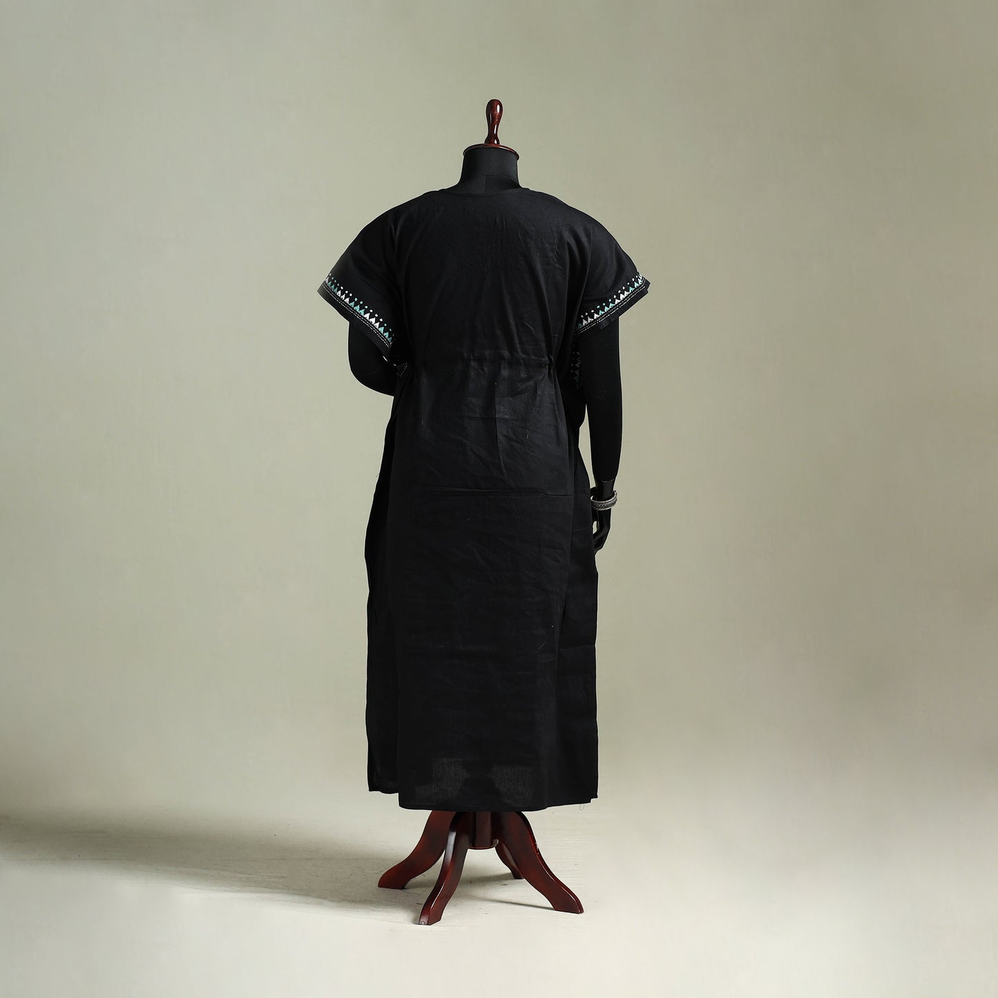 Black - Bengal Kantha Hand Embroidery Cotton Long Kaftan 34