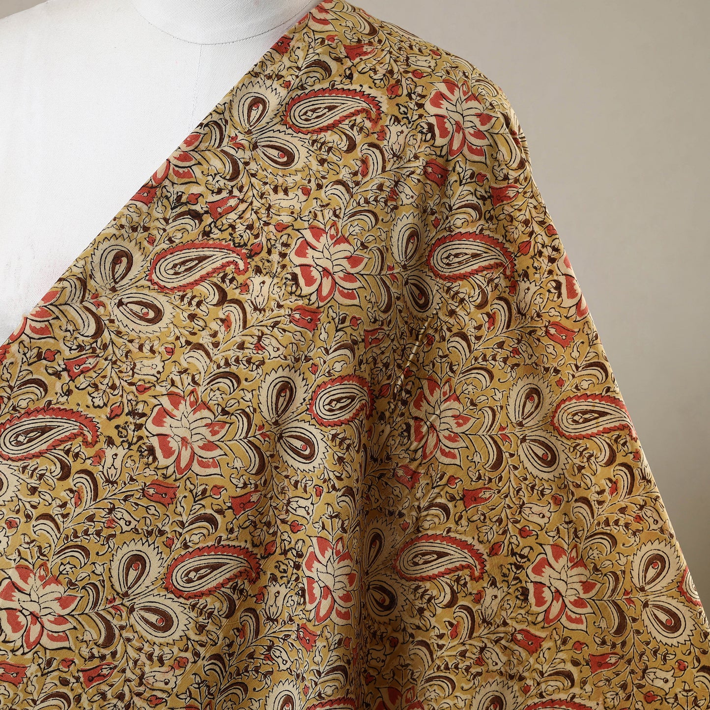 Yellow - natural dyed cotton pedana kalamkari fabric 15