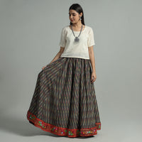 Brown - Pochampally Ikat 24 Kali Cotton Skirt with Rajasthani Embroidery Border 38