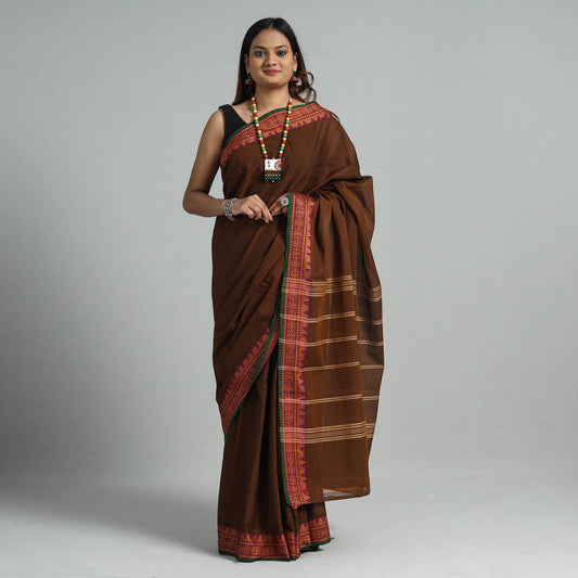 Brown - Traditional Chettinad Kandangi Cotton Saree with Thread Border