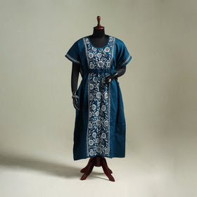 Blue - Bengal Kantha Hand Embroidery Cotton Long Kaftan 36