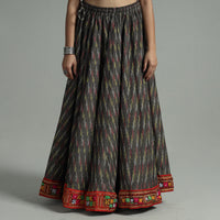 Brown - Pochampally Ikat 24 Kali Cotton Skirt with Rajasthani Embroidery Border 38