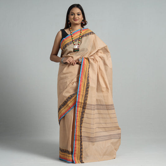 Brown - Traditional Kanchipuram Cotton Saree with Thread Border
