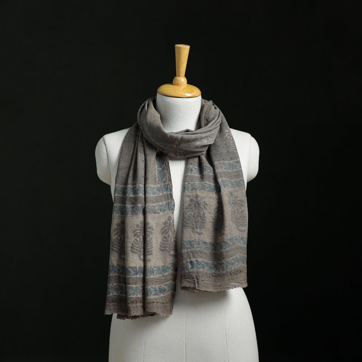 Pure merino wool hand block akola print stole