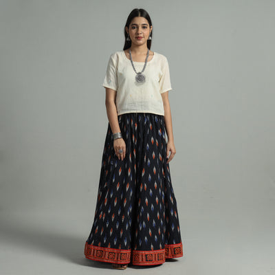 Black - Pochampally Ikat 24 Kali Cotton Skirt with Rajasthani Embroidery Border 39