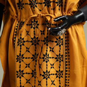 Yellow - Bengal Kantha Hand Embroidery Cotton Long Kaftan 37