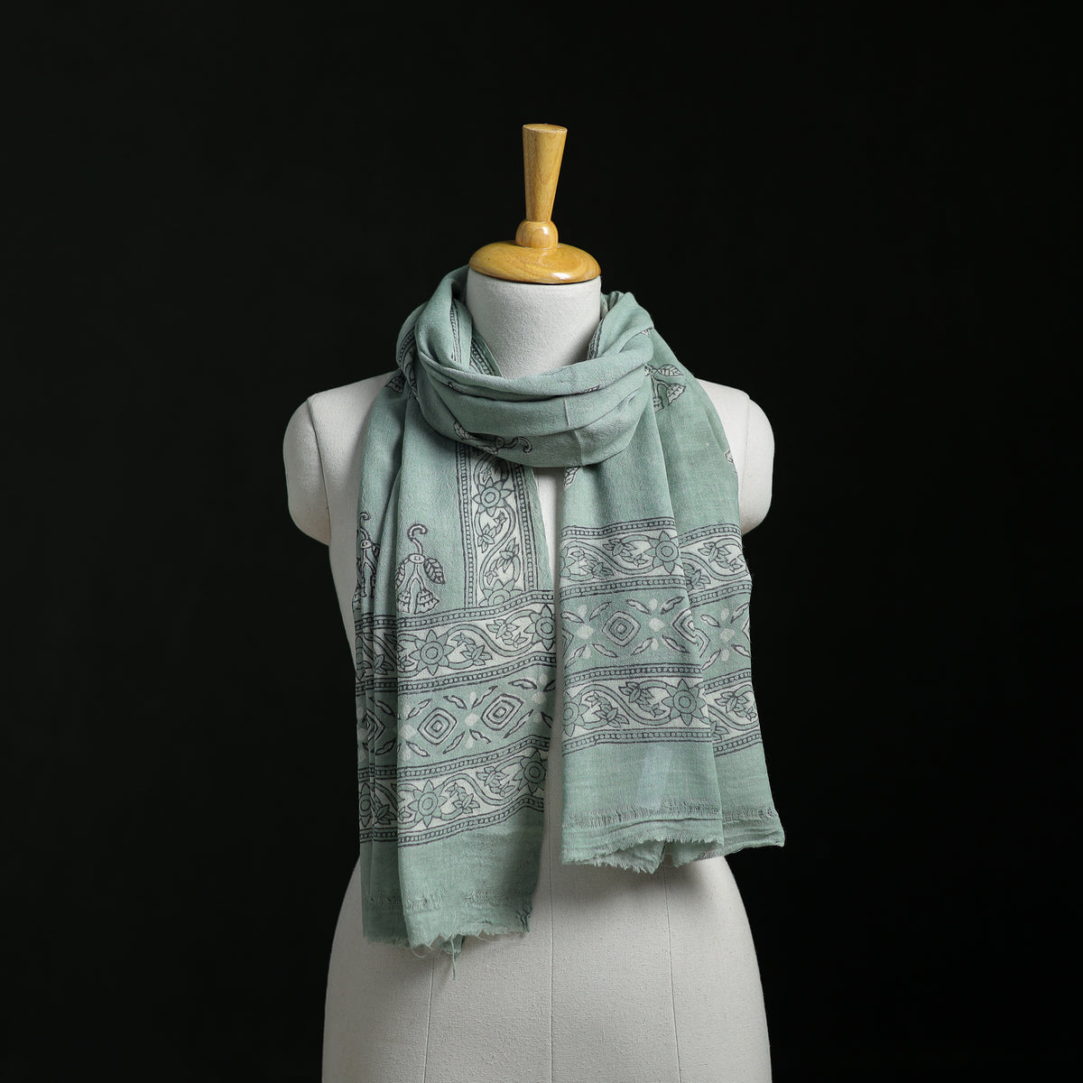 Pure Merino Wool Hand Block Akola Print Stole 05