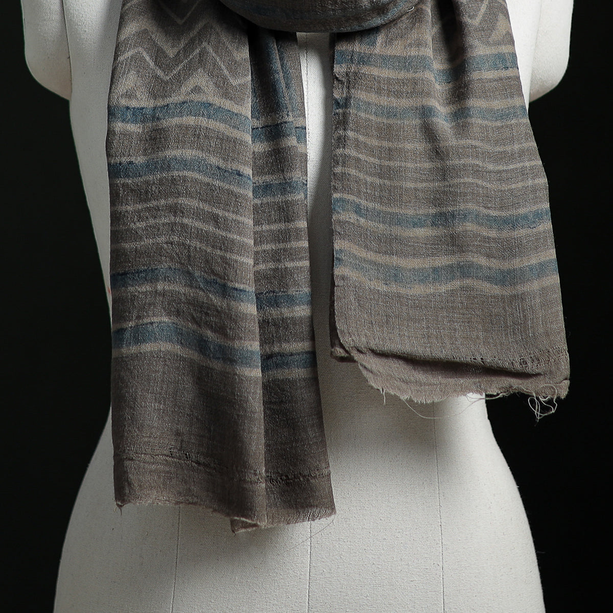 Pure Merino Wool Hand Block Akola Print Stole 07