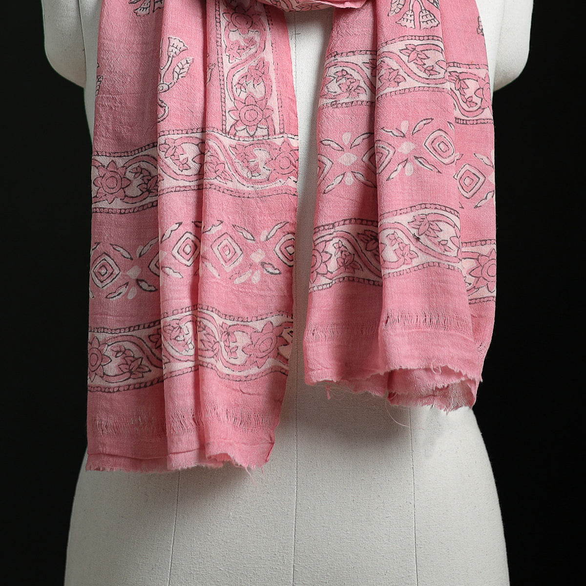 Pure merino wool hand block akola print stole