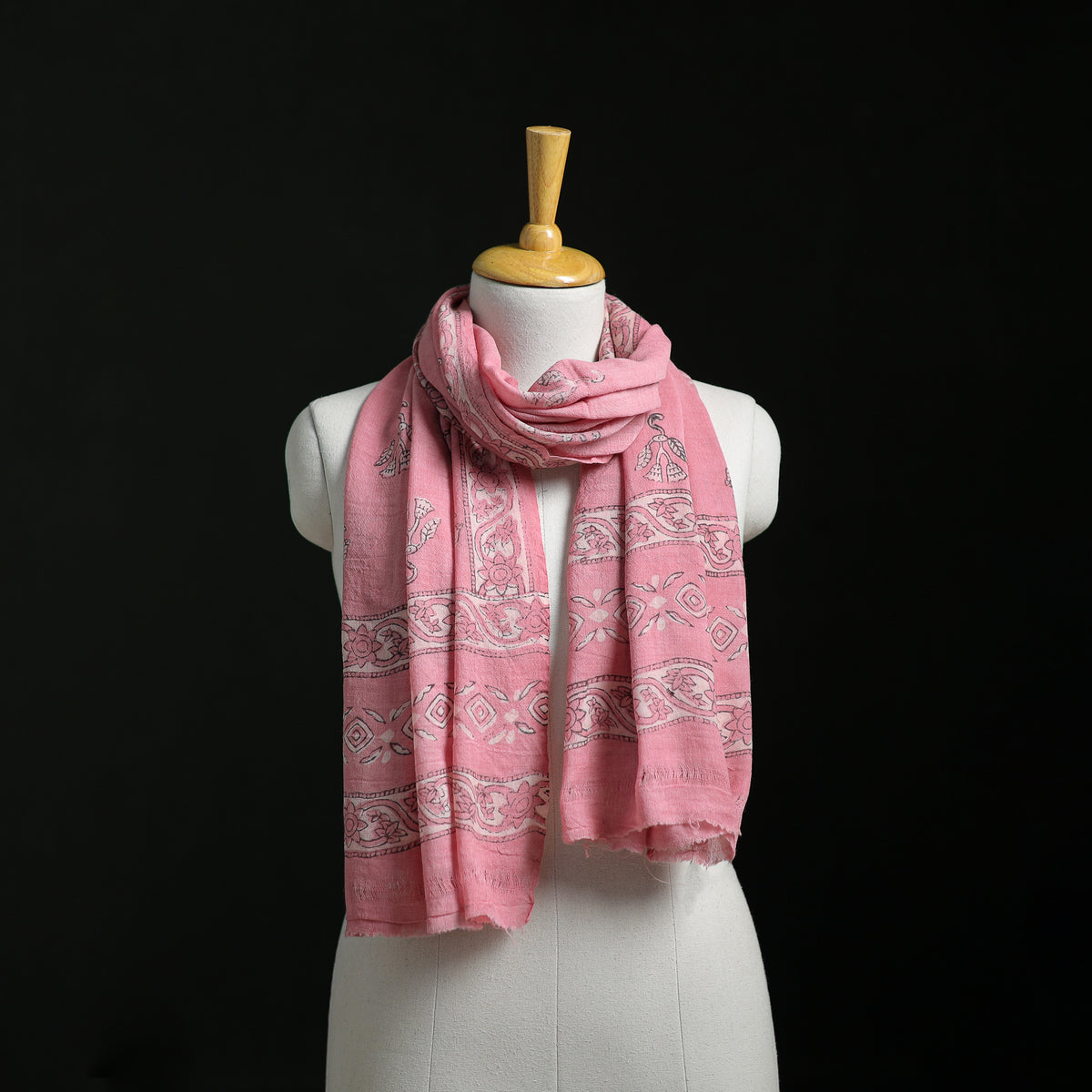 Pure merino wool hand block akola print stole