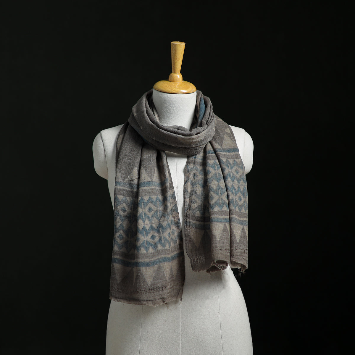 Pure Merino Wool Hand Block Akola Print Stole 09