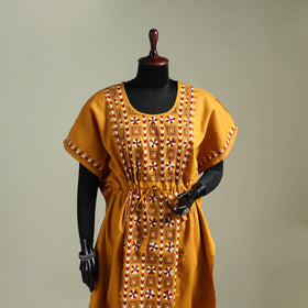 Yellow - Bengal Kantha Hand Embroidery Cotton Long Kaftan 38