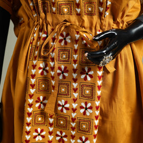 Yellow - Bengal Kantha Hand Embroidery Cotton Long Kaftan 38