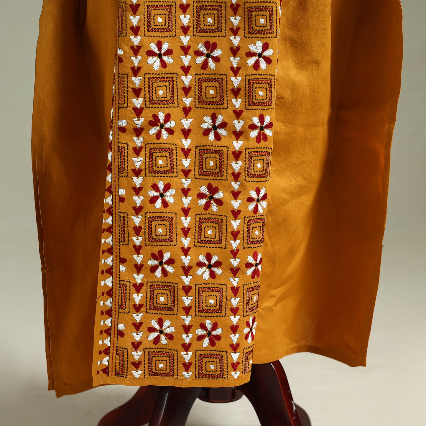 Yellow - Bengal Kantha Hand Embroidery Cotton Long Kaftan 38