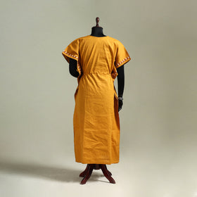 Yellow - Bengal Kantha Hand Embroidery Cotton Long Kaftan 38