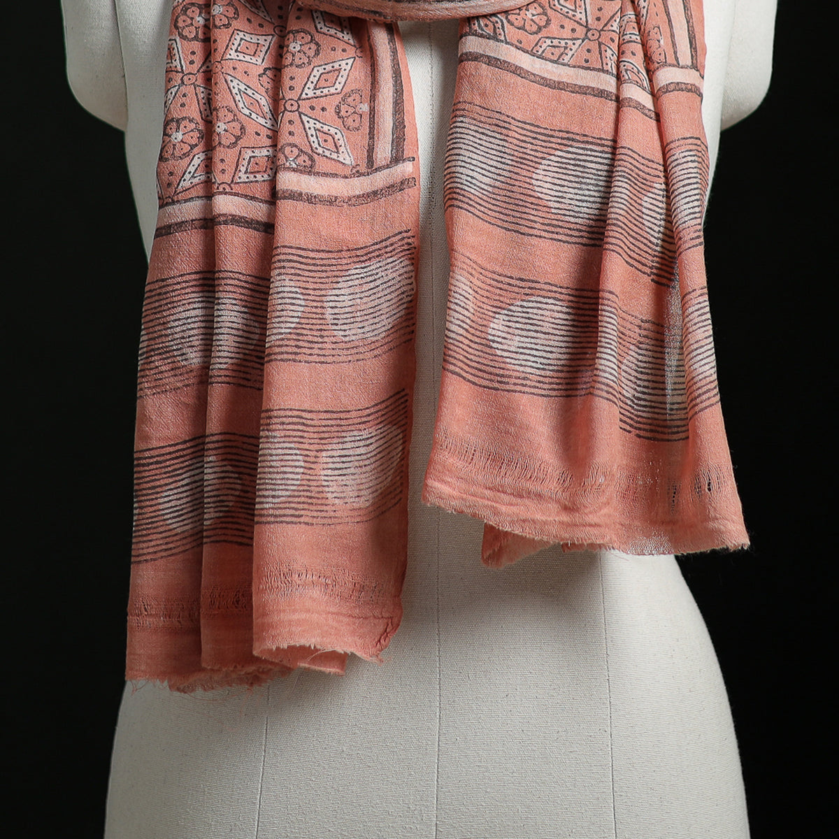 Pure Merino Wool Hand Block Akola Print Stole 15
