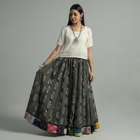 Grey - Pochampally Ikat 24 Kali Cotton Skirt with Rajasthani Embroidery Border 41