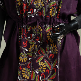 Purple - Bengal Kantha Hand Embroidery Cotton Long Kaftan 40