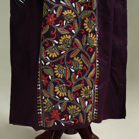 Purple - Bengal Kantha Hand Embroidery Cotton Long Kaftan 40