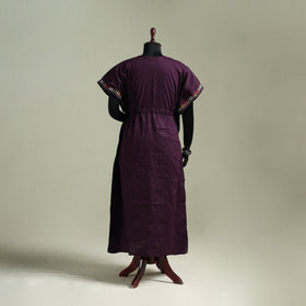 Purple - Bengal Kantha Hand Embroidery Cotton Long Kaftan 40