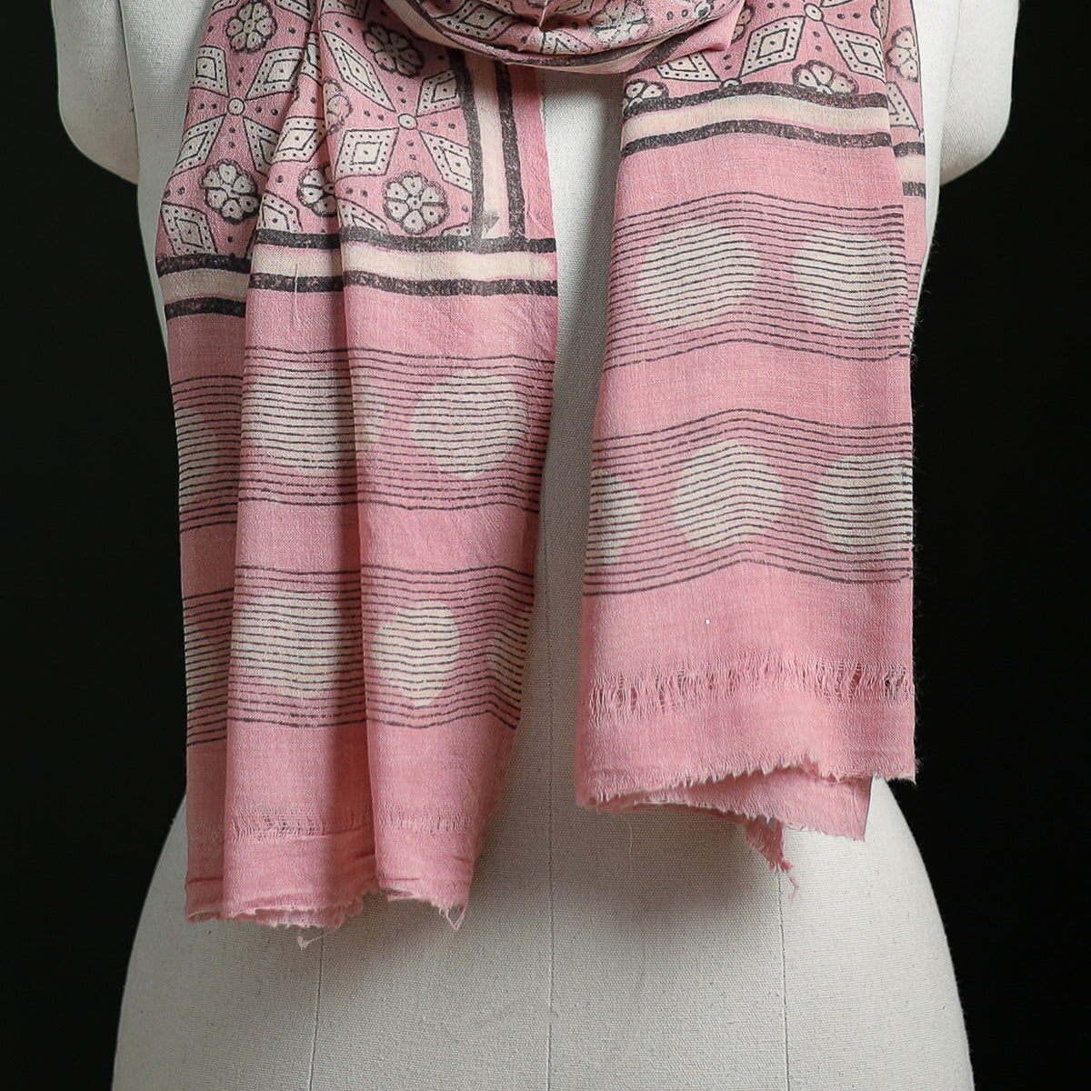 Pure Merino Wool Hand Block Akola Print Stole 24