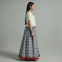 Grey - Pochampally Ikat 24 Kali Cotton Skirt with Rajasthani Embroidery Border 42