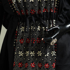 Black - Bengal Kantha Hand Embroidery Cotton Long Kaftan 41