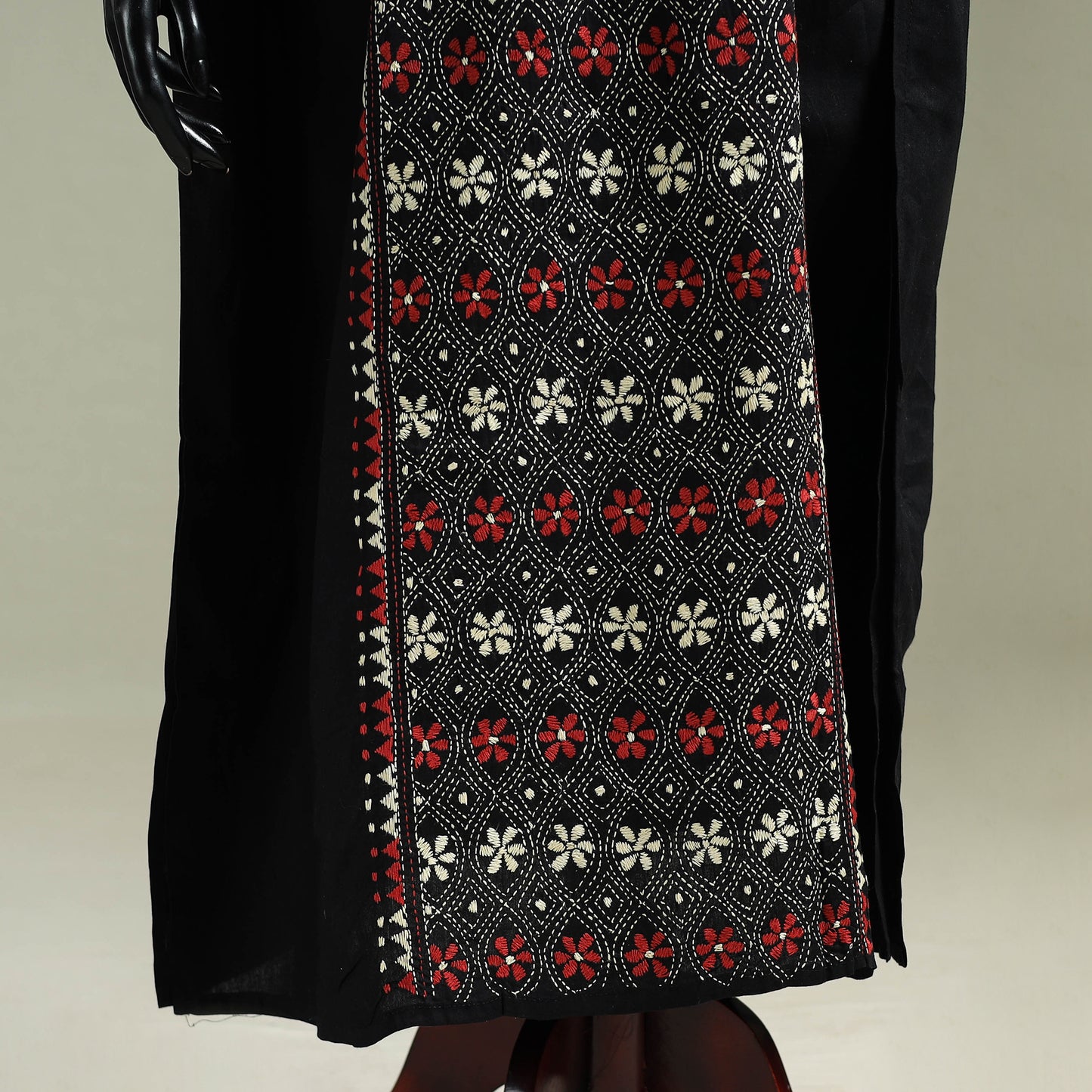 Black - Bengal Kantha Hand Embroidery Cotton Long Kaftan 41