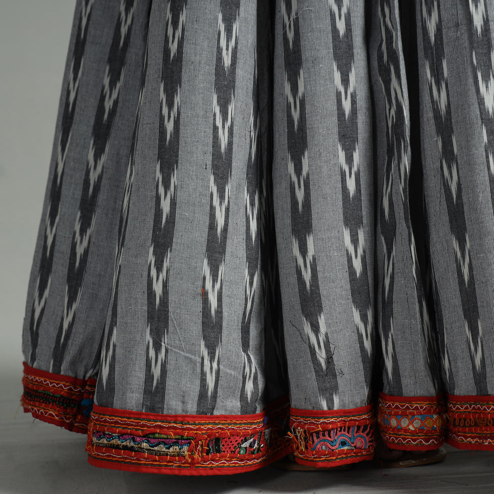 Grey - Pochampally Ikat 24 Kali Cotton Skirt with Rajasthani Embroidery Border 42