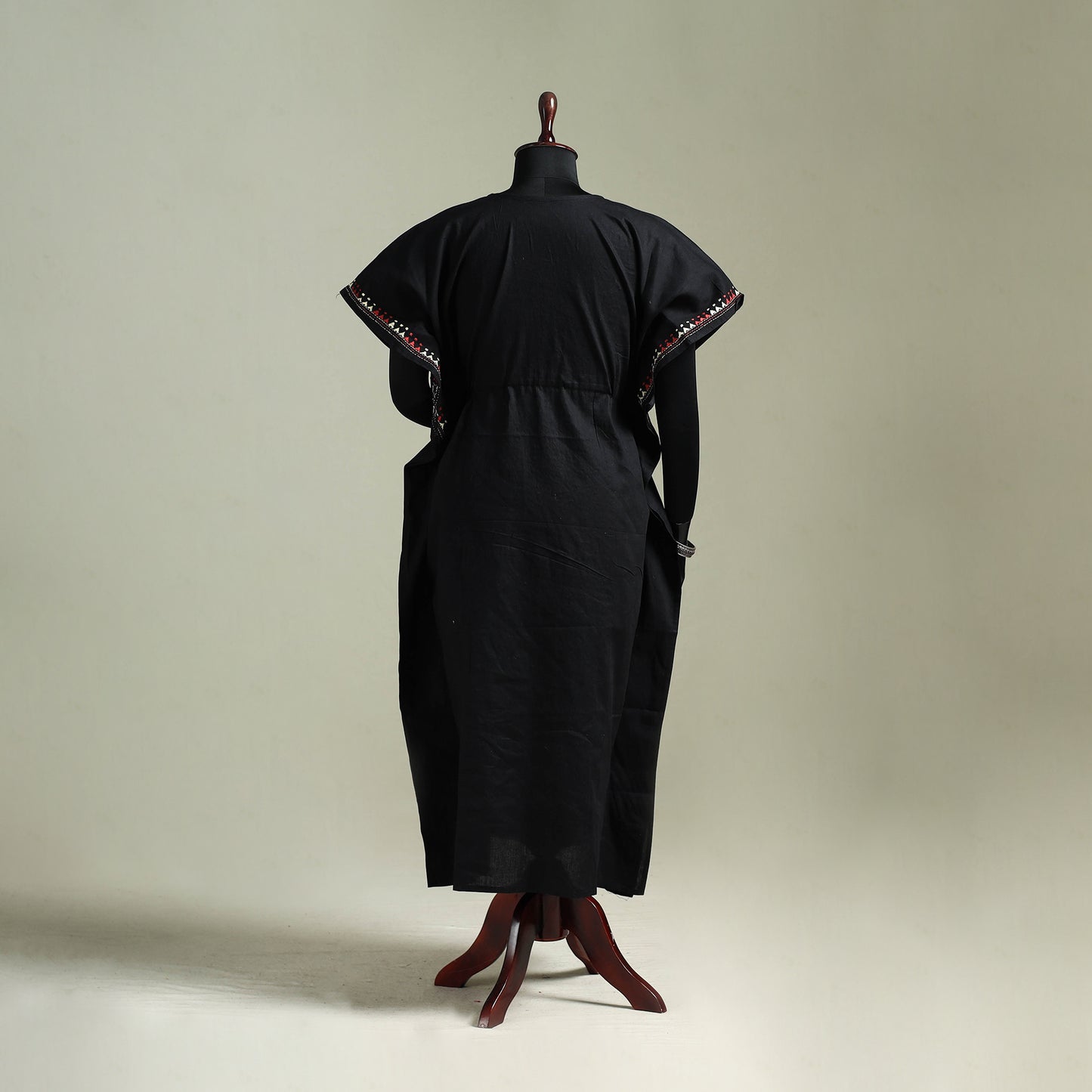 Black - Bengal Kantha Hand Embroidery Cotton Long Kaftan 41