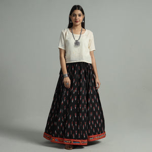 Pochampally Ikat 24 Kali Cotton Skirt with Rajasthani Embroidery Border 43