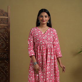 Buy Pink Flared Cotton Batik Print Dress Online 
