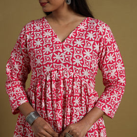 Buy Pink Flared Cotton Batik Print Dress Online 
