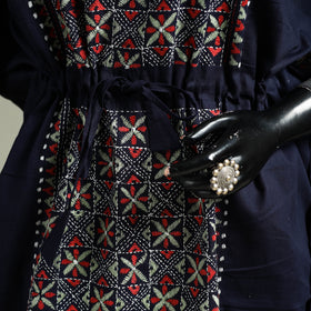 Black - Bengal Kantha Hand Embroidery Cotton Long Kaftan 42