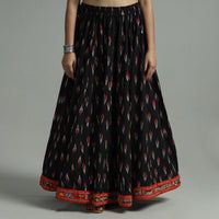 Black - Pochampally Ikat 24 Kali Cotton Skirt with Rajasthani Embroidery Border 43