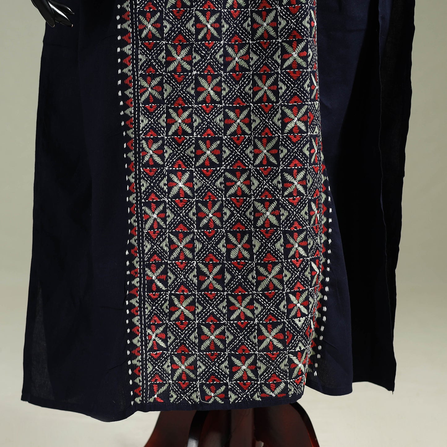 Black - Bengal Kantha Hand Embroidery Cotton Long Kaftan 42