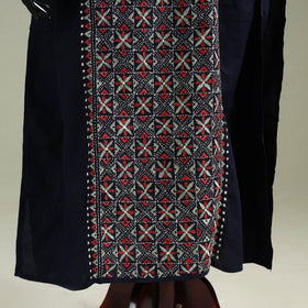 Black - Bengal Kantha Hand Embroidery Cotton Long Kaftan 42