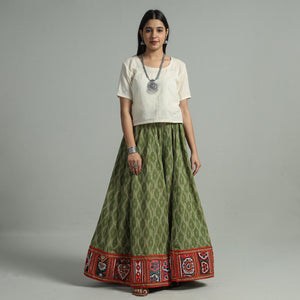 Pochampally Ikat 24 Kali Cotton Skirt with Rajasthani Embroidery Border 45