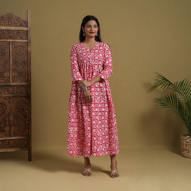 Buy Pink Flared Cotton Batik Print Dress Online 