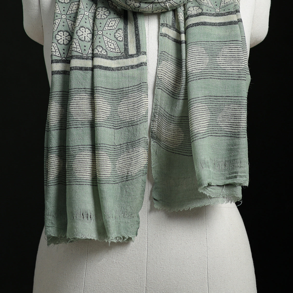 Pure Merino Wool Hand Block Akola Print Stole 33