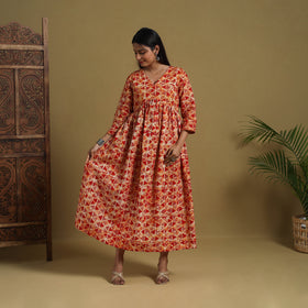 Buy Red Flared Cotton Batik Print Dress Online 