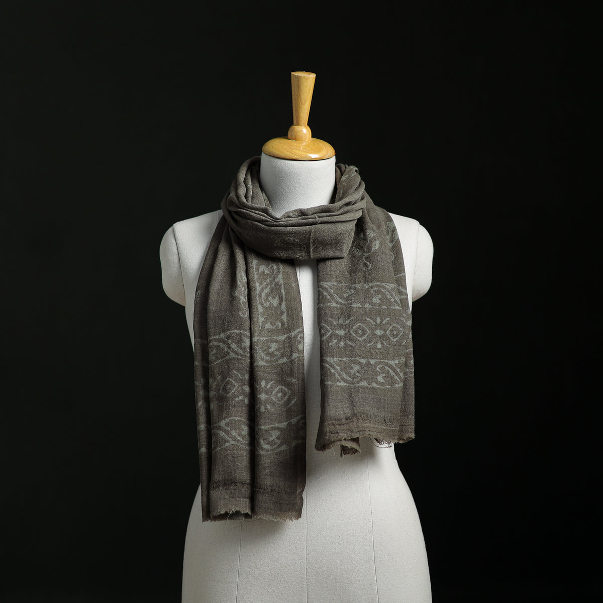 Pure Merino Wool Hand Block Akola Print Stole 34