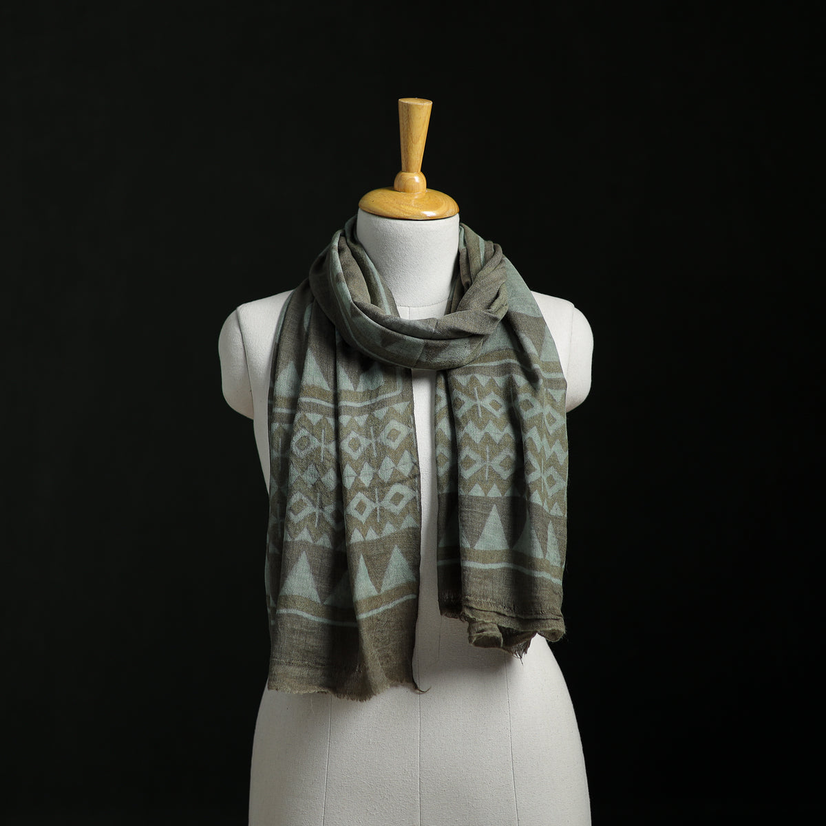 Pure Merino Wool Hand Block Akola Print Stole 35