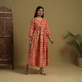 Buy Red Flared Cotton Batik Print Dress Online 
