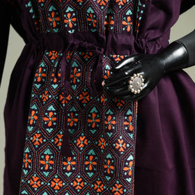 Purple - Bengal Kantha Hand Embroidery Cotton Long Kaftan 43