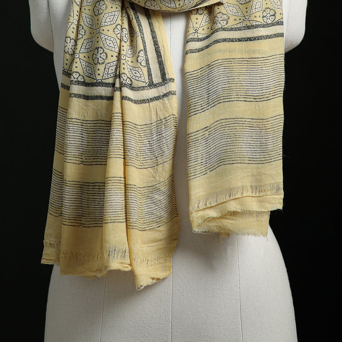 Pure Merino Wool Hand Block Akola Print Stole 36